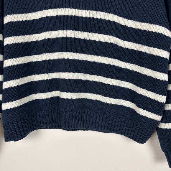 Hollister Chunky Ribbed Oversized Half Zip Sweater navy blue white stripe Medium - Picture 7 of 9